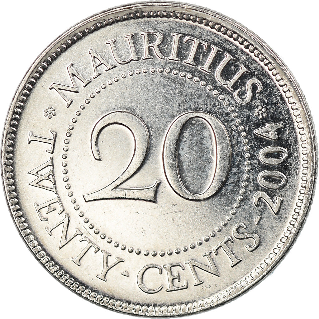 Coin, Mauritius, 20 Cents, 2004, EF(40-45), Nickel plated steel, KM:53