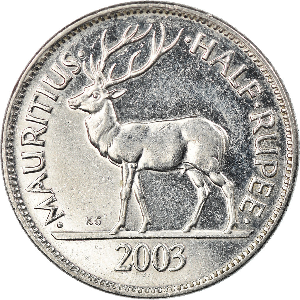 Coin, Mauritius, 1/2 Rupee, 2003, EF(40-45), Nickel plated steel, KM:54