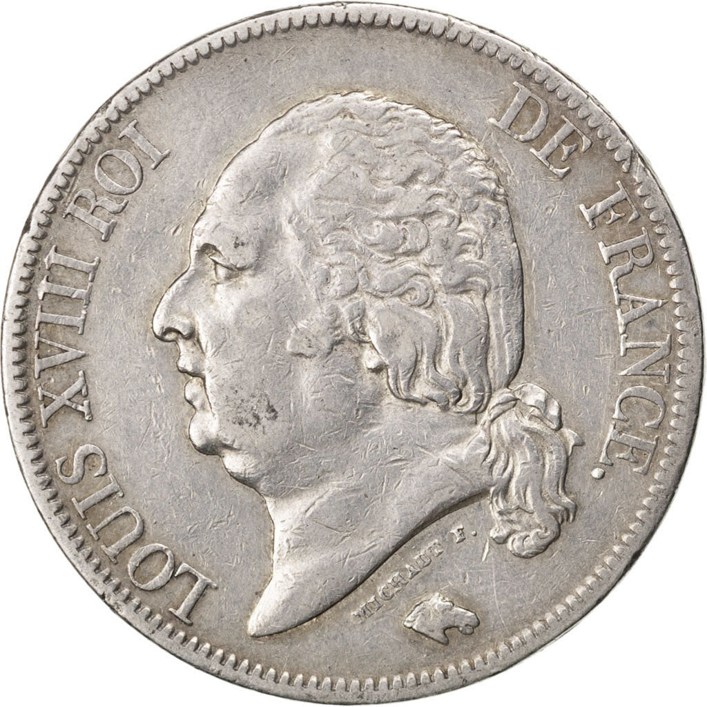 FRANCE, Louis XVIII, 5 Francs, 1822, Paris, KM #711.1, EF(40-45), Silver,...