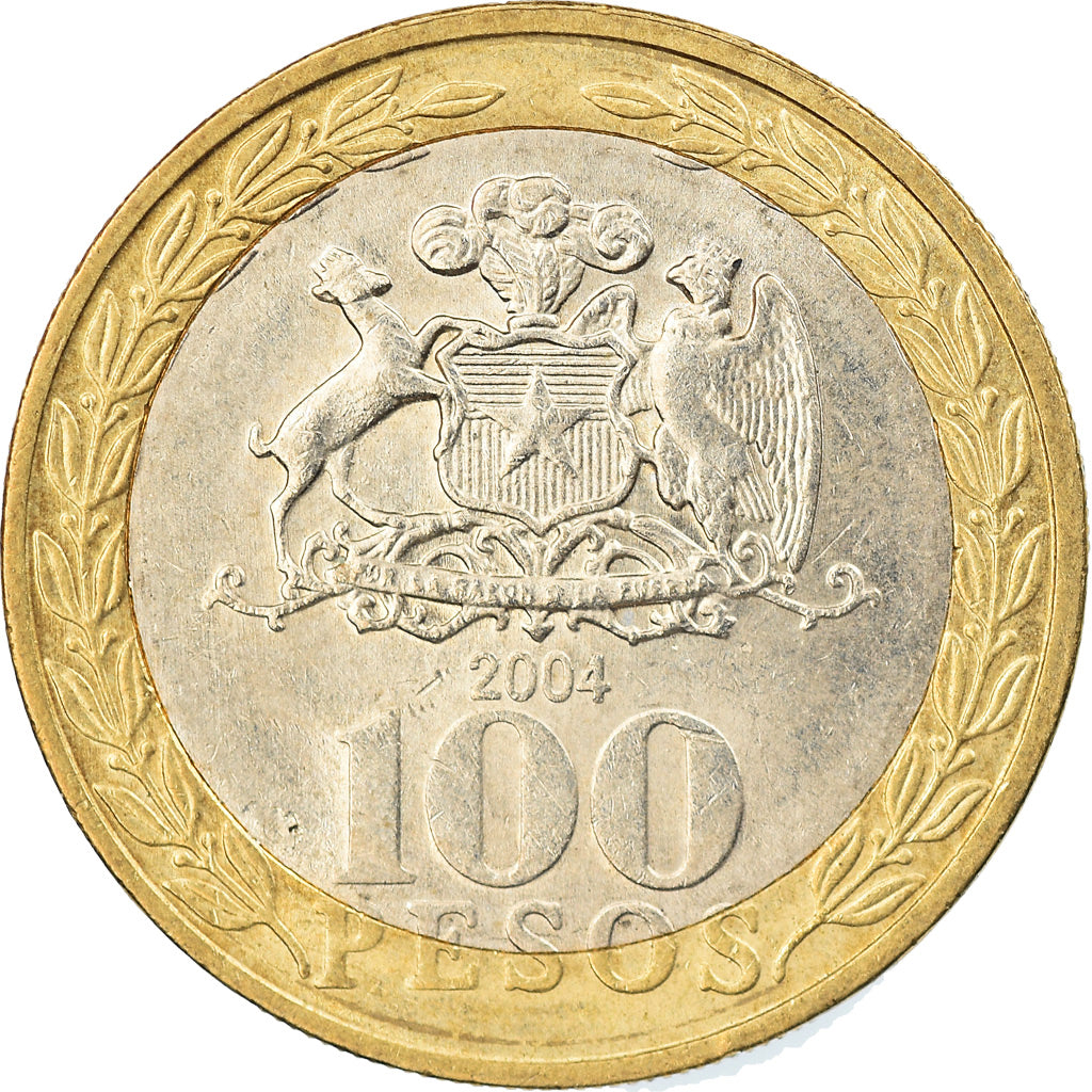 Moneta, Chile, 100 Pesos, 2004, Santiago, AU(55-58), Bimetaliczny, KM:236