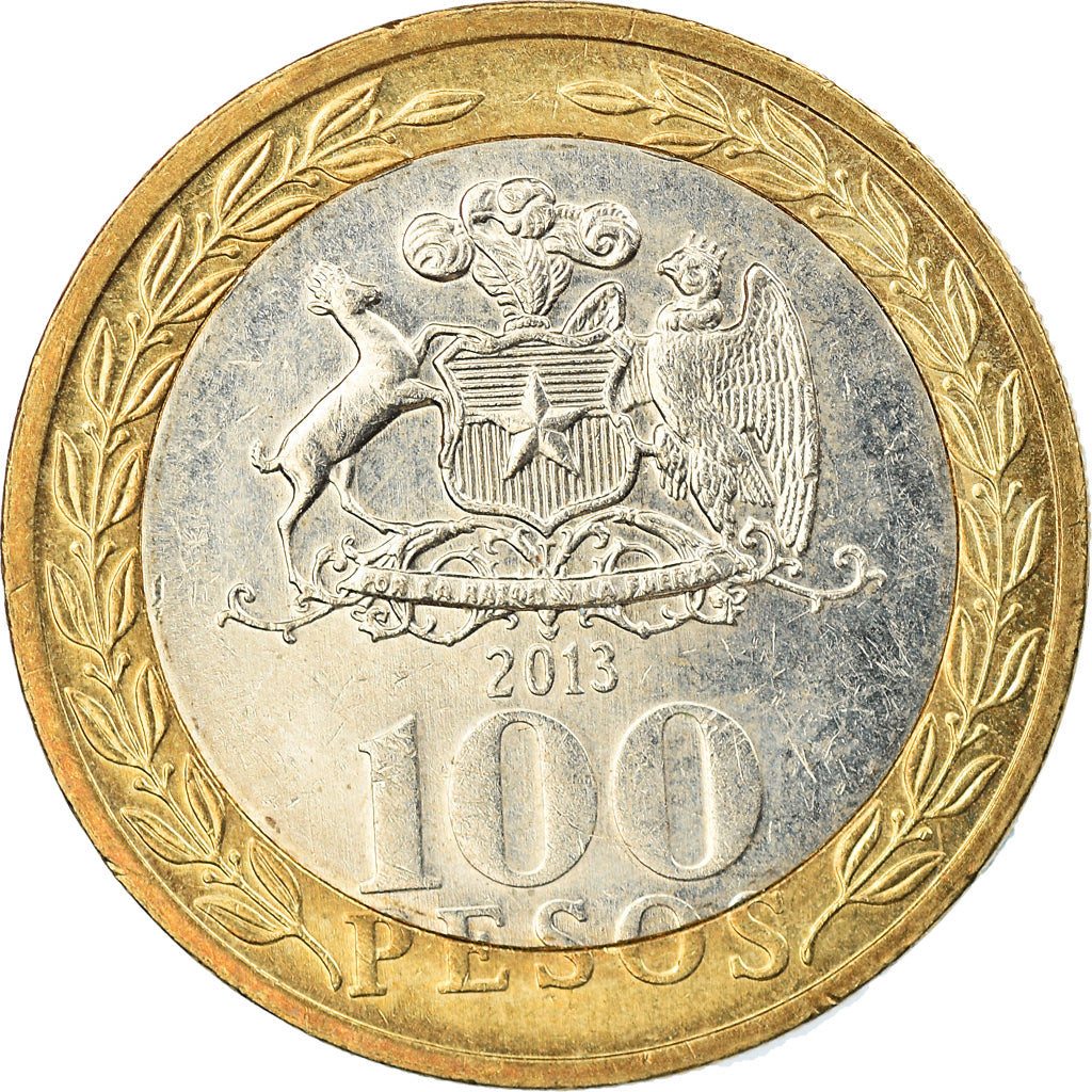 Coin, Chile, 100 Pesos, 2013, Santiago, AU(55-58), Bi-Metallic