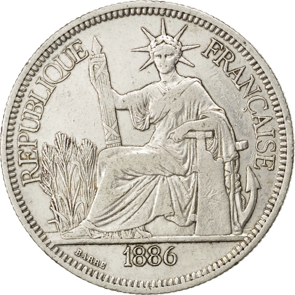 FRENCH INDO-CHINA, Piastre, 1886, Paris, KM #5, VF(30-35), Silver, Lecompte...