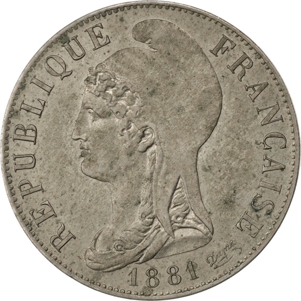 FRANCE, 25 Centimes, 1881, Paris, AU(55-58), Maillechort, Gadoury #359a, 3.88