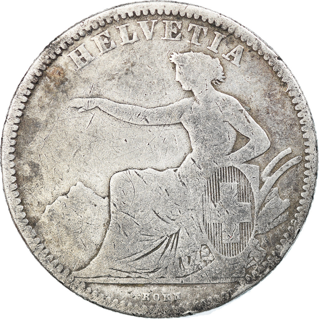 Coin, Switzerland, 2 Francs, 1860, Bern, VF(20-25), Silver, KM:10a