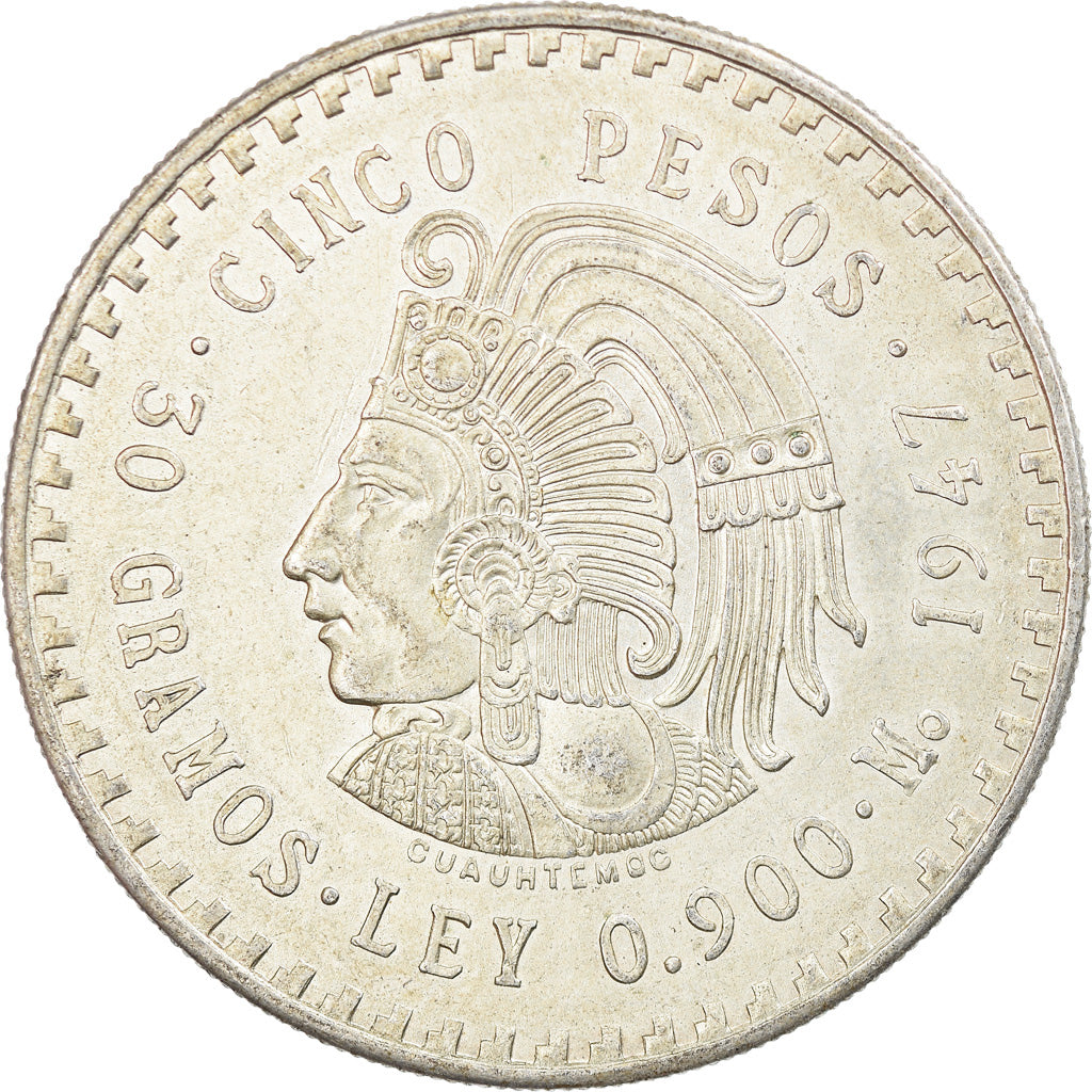 Moneta, Messico, 5 Pesos, 1947, Mexico City, SPL-, Argento, KM:465