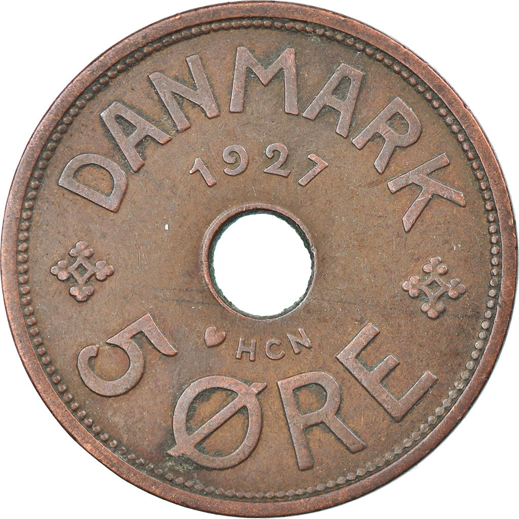 Coin, Denmark, Christian X, 5 Öre, 1927, Copenhagen, EF(40-45), Bronze