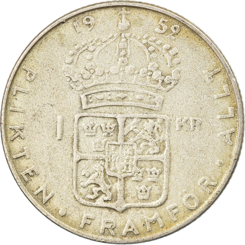 Coin, Sweden, Gustaf VI, Krona, 1952, EF(40-45), Silver, KM:826