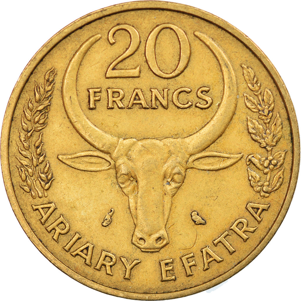 Moeda, Madagáscar, 20 Francs, 4 Ariary, 1970, Paris, EF(40-45)