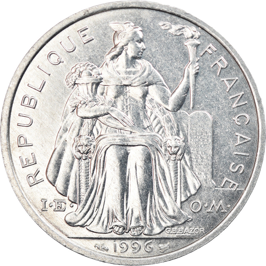 Coin, New Caledonia, 5 Francs, 1996, Paris, AU(55-58), Aluminum