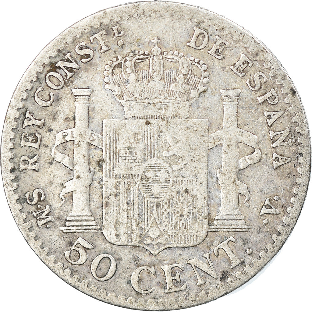 Coin, Spain, Alfonso XIII, 50 Centimos, 1904 (10), VF(20-25), Silver, KM:723