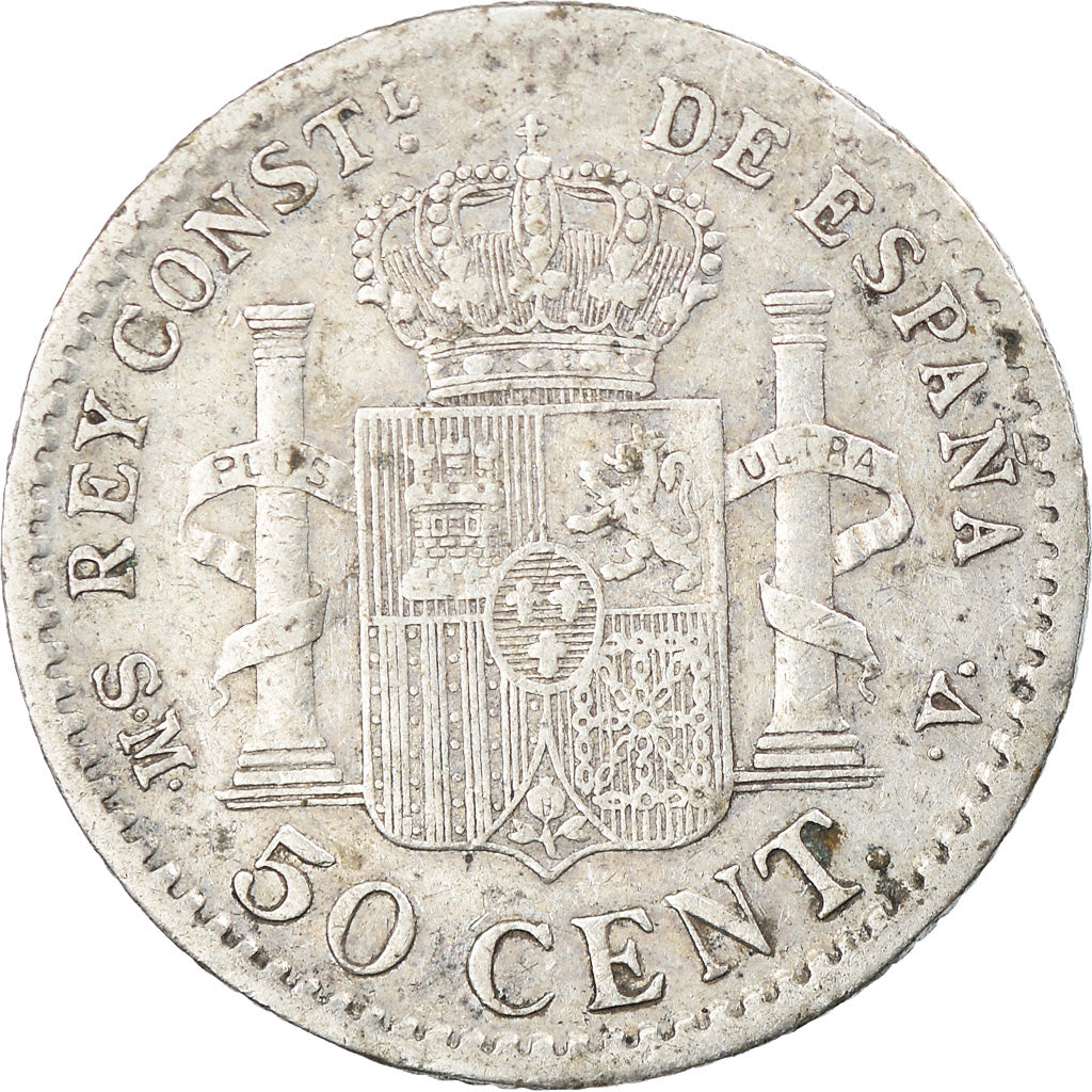 Munten, Spanje, Alfonso XIII, 50 Centimos, 1904 (10), FR+, Zilver, KM:723