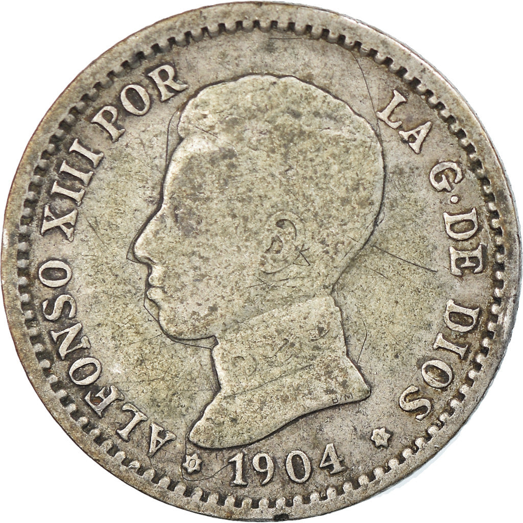 Coin, Spain, Alfonso XIII, 50 Centimos, 1904 (10), VF(30-35), Silver, KM:723