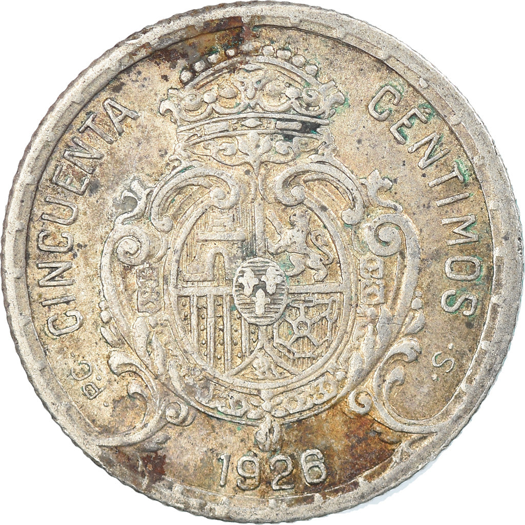 Coin, Spain, Alfonso XIII, 50 Centimos, 1926, Madrid, EF(40-45), Silver, KM:741