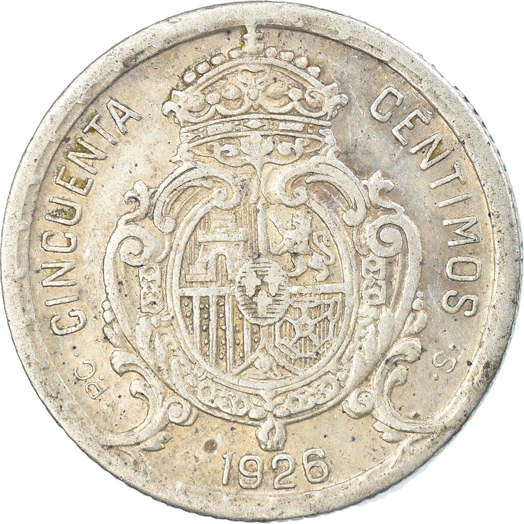 Coin, Spain, Alfonso XIII, 50 Centimos, 1926, Madrid, EF(40-45), Silver, KM:741