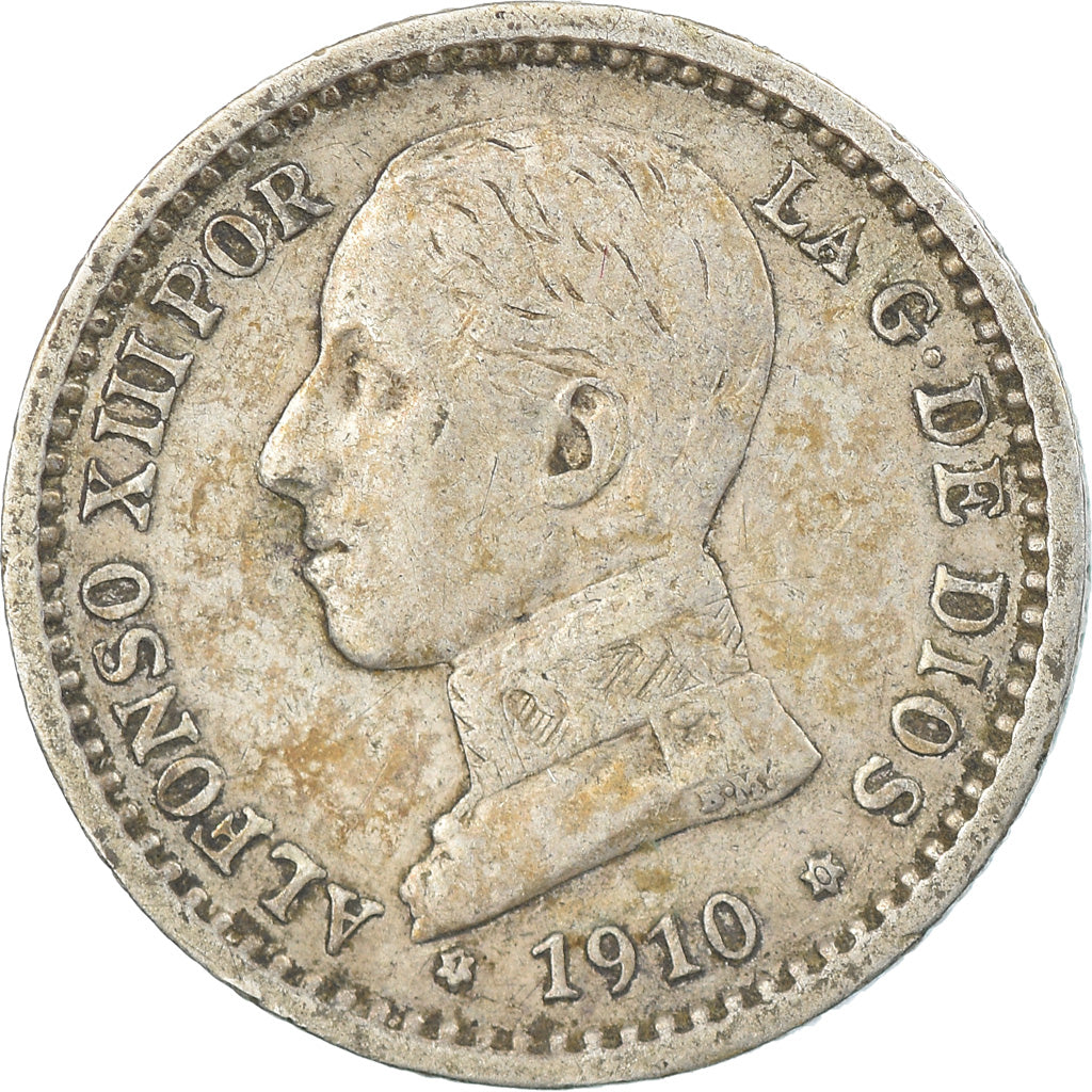 Coin, Spain, Alfonso XIII, 50 Centimos, 1910, Madrid, EF(40-45), Silver, KM:730