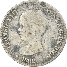 Moneta, Spagna, Alfonso XIII, 50 Centimos, 1892, Madrid, MB, Argento, KM:690
