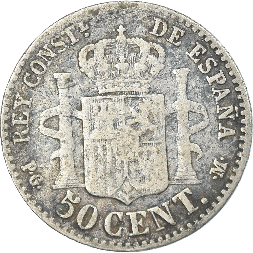 Moneta, Spagna, Alfonso XIII, 50 Centimos, 1892, Madrid, MB, Argento, KM:690