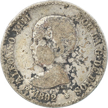 Moneta, Spagna, Alfonso XIII, 50 Centimos, 1892, Madrid, MB, Argento, KM:690