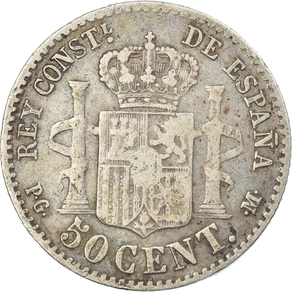 Moneta, Spagna, Alfonso XIII, 50 Centimos, 1892, Madrid, MB, Argento, KM:690