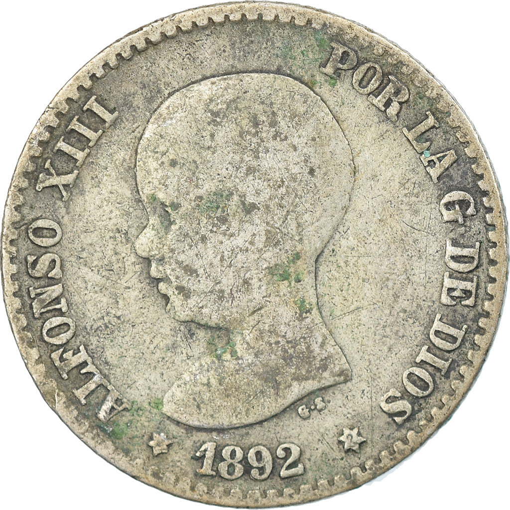 Coin, Spain, Alfonso XIII, 50 Centimos, 1892, Madrid, VF(20-25), Silver, KM:690