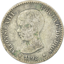 Coin, Spain, Alfonso XIII, 50 Centimos, 1892, Madrid, VF(20-25), Silver, KM:690