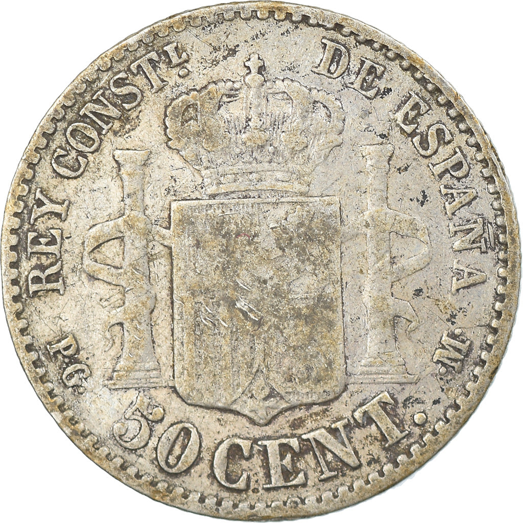 Moneta, Spagna, Alfonso XIII, 50 Centimos, 1892, Madrid, MB, Argento, KM:690