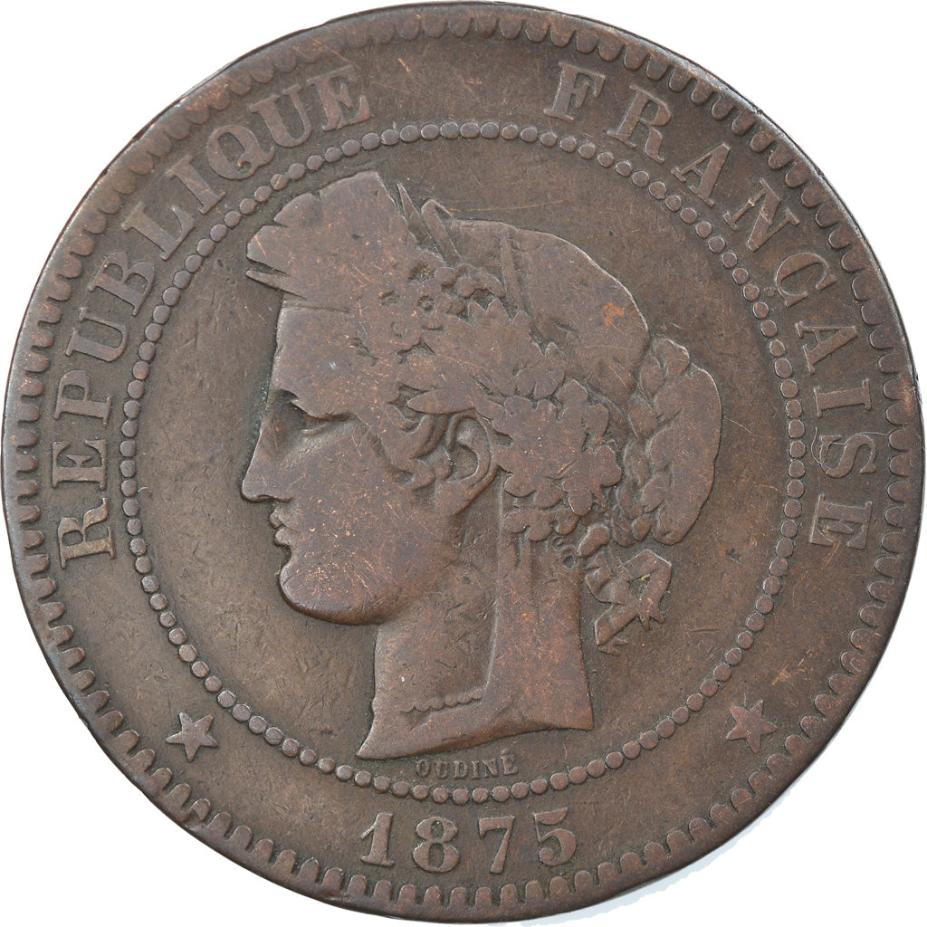 Coin, France, Cérès, 10 Centimes, 1875, Bordeaux, VF(30-35), Bronze