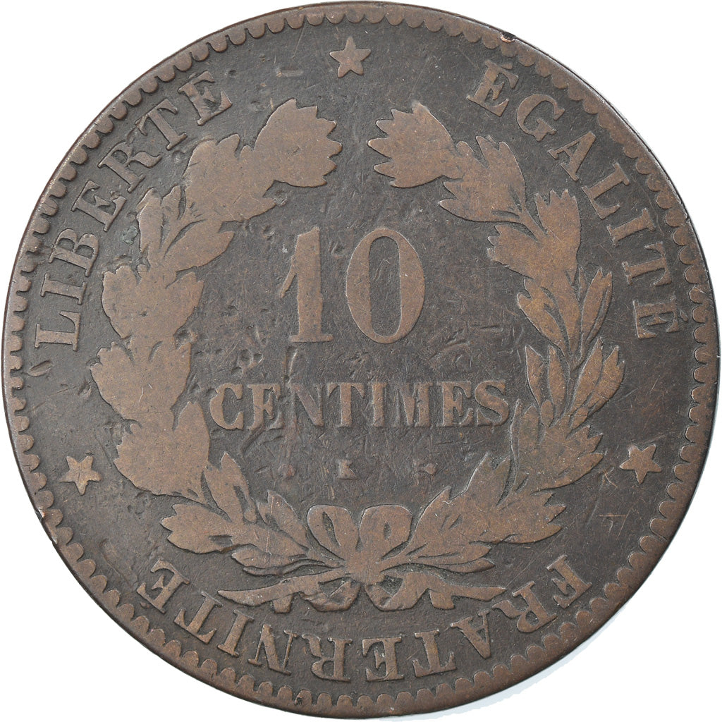 Coin, France, Cérès, 10 Centimes, 1874, Bordeaux, VG(8-10), Bronze, KM:815.2