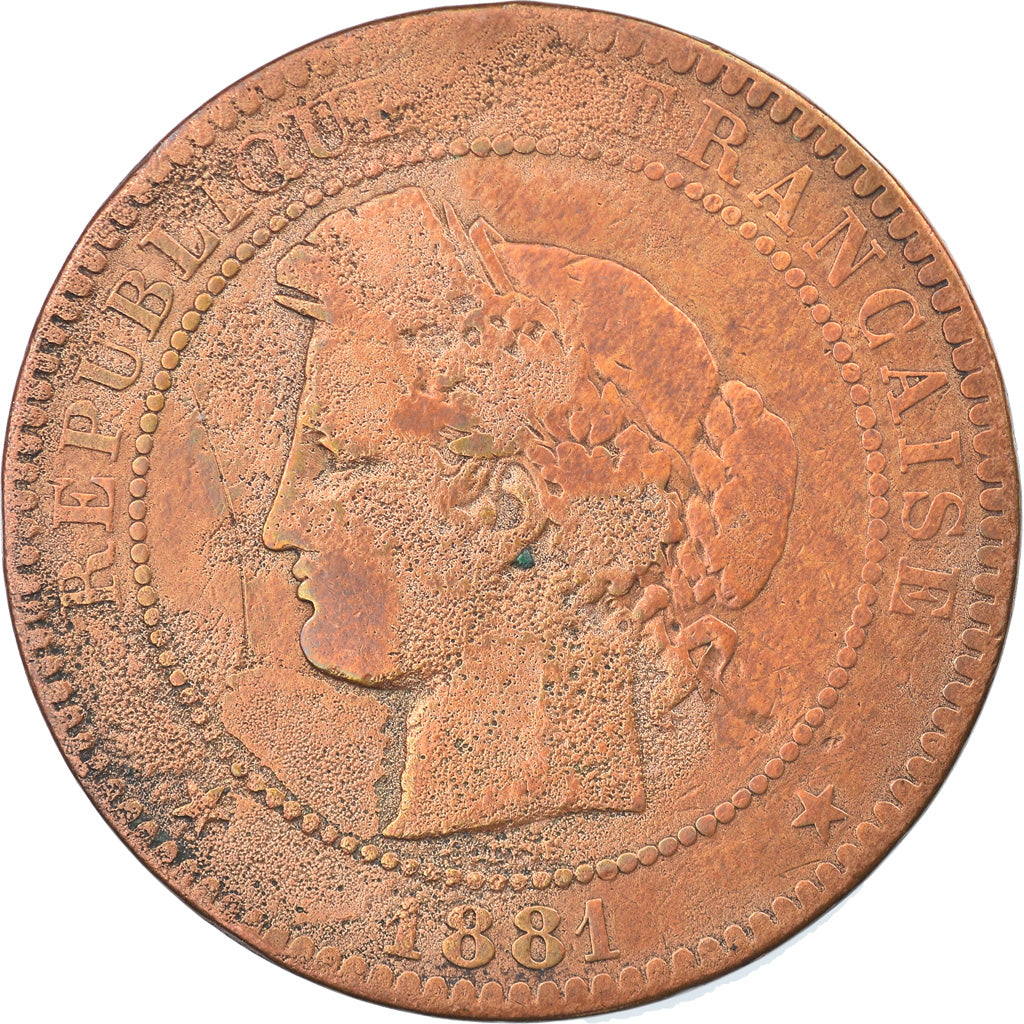 Coin, France, Cérès, 10 Centimes, 1881, Paris, VF(20-25), Bronze, KM:815.1