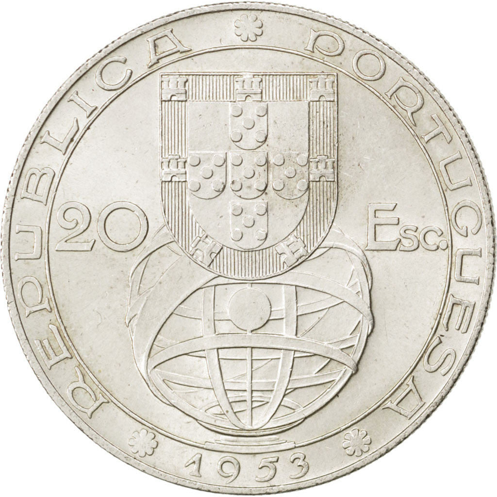 Coin, Portugal, 20 Escudos, 1953, MS(60-62), Silver, KM:585