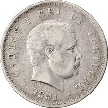 Portogallo, Carlos I, 500 Reis, 1891, MB+, Argento, KM:535