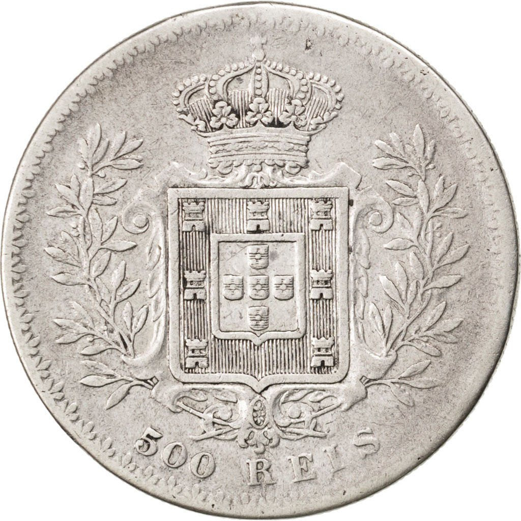 PORTUGAL, 500 Reis, 1891, KM #535, VF(30-35), Silver, 30, 12.33