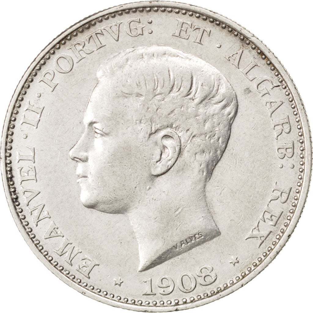 PORTUGAL, 500 Reis, 1908, KM #547, EF(40-45), Silver, 30, 12.32