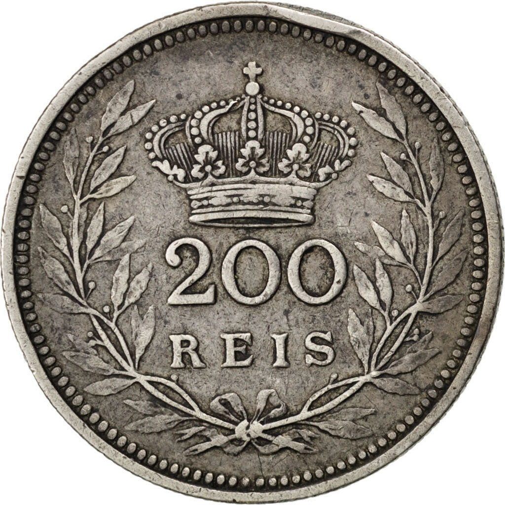 PORTUGAL, 200 Reis, 1909, Paris, KM #549, VF(20-25), Silver, 4.86