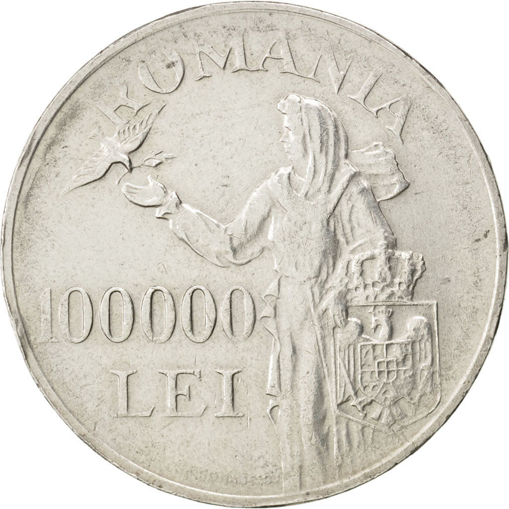 ROMANIA, 100000 Lei, 1946, KM #71, EF(40-45), Silver, 37, 25.02