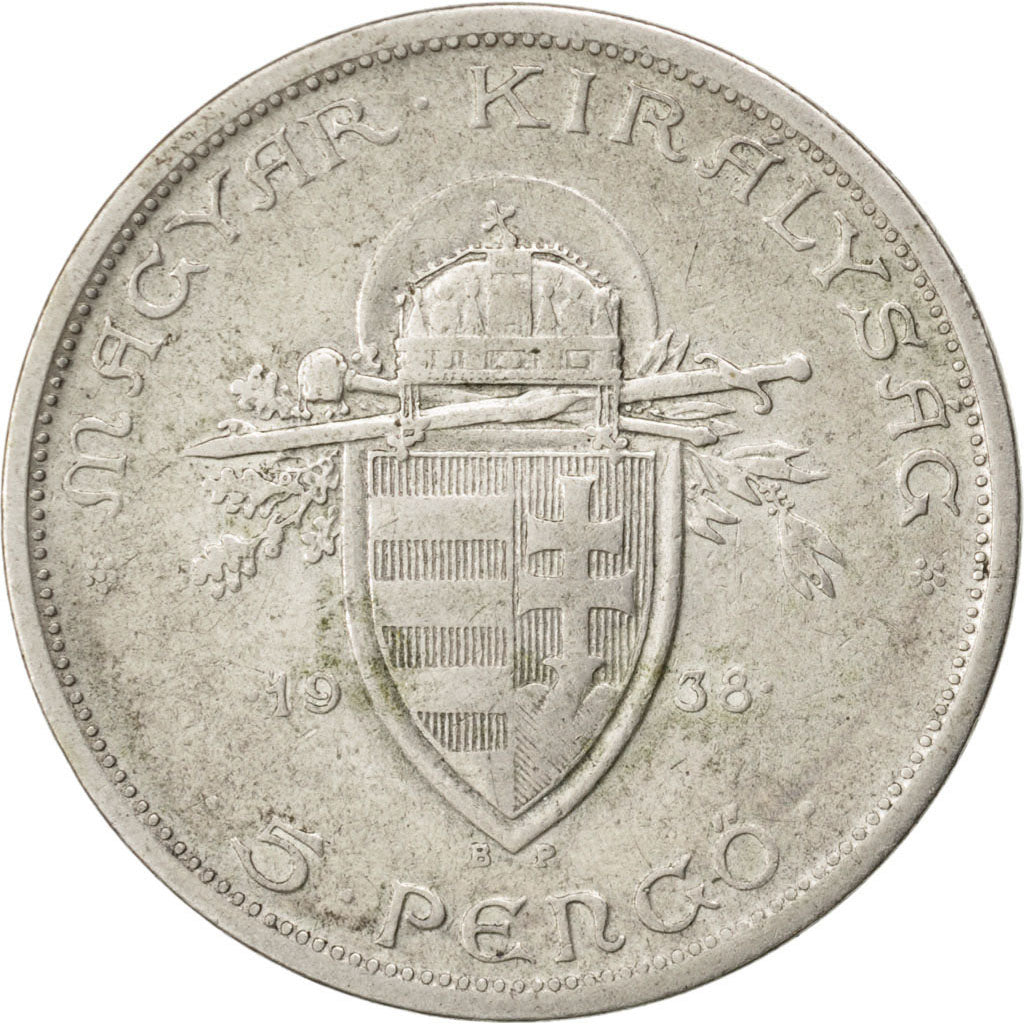 Ungheria, 5 Pengö, 1938, BB, Argento, KM:516