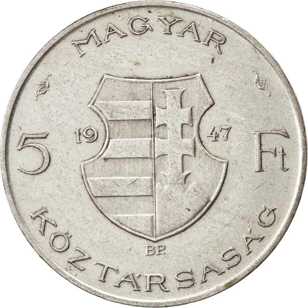 HUNGARY, 5 Forint, 1947, KM #534a, EF(40-45), Silver, 32, 12.13