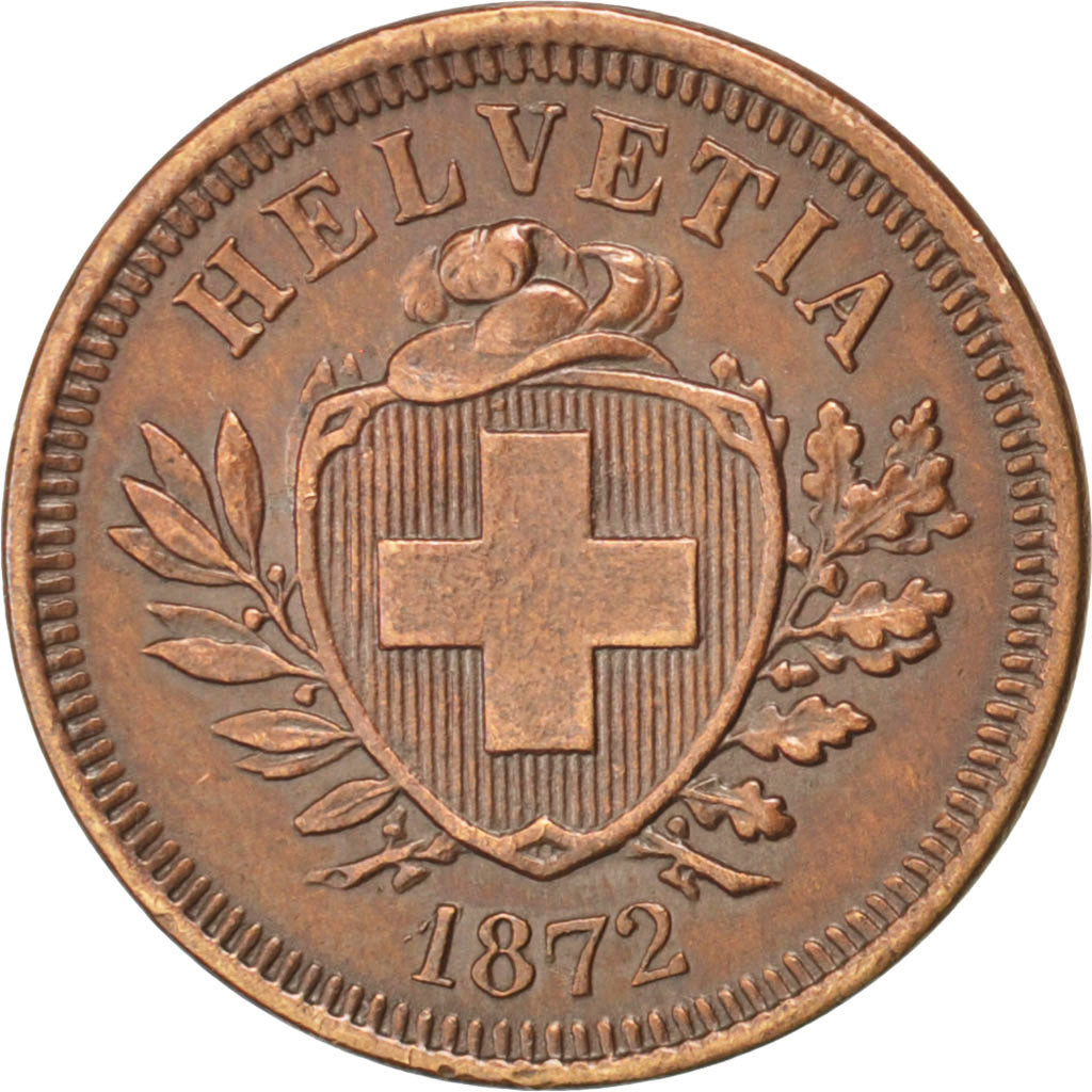 SWITZERLAND, Rappen, 1872, KM #3.1, AU(50-53), Bronze, 1.43