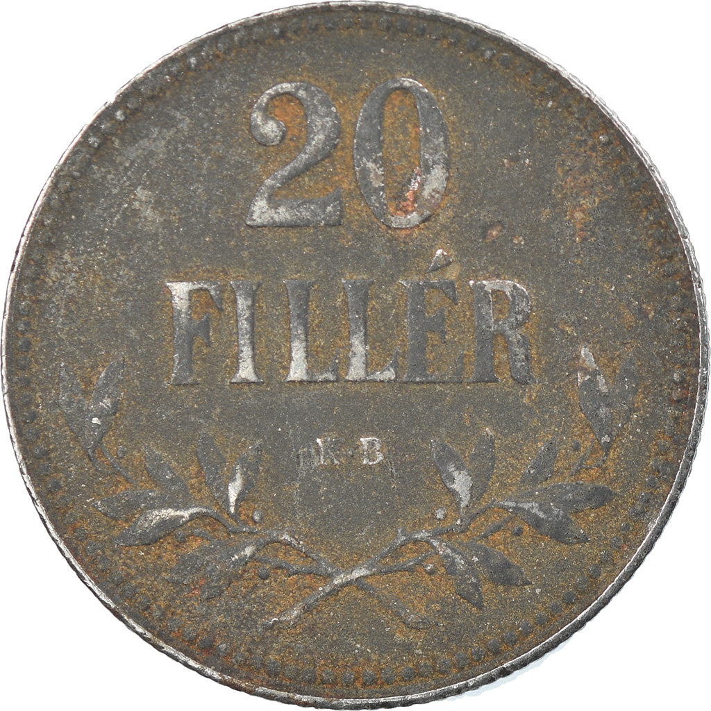 Moneda, Hungría, 20 Fillér, 1918, BC+, Hierro, KM:498