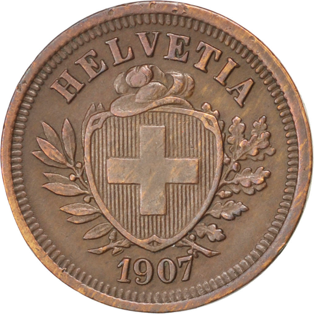 SWITZERLAND, Rappen, 1907, Bern, KM #3.2, EF(40-45), Bronze, 16, 1.50
