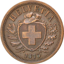 SWITZERLAND, 2 Rappen, 1875, KM #4.1, AU(50-53), Bronze, 20, 2.39