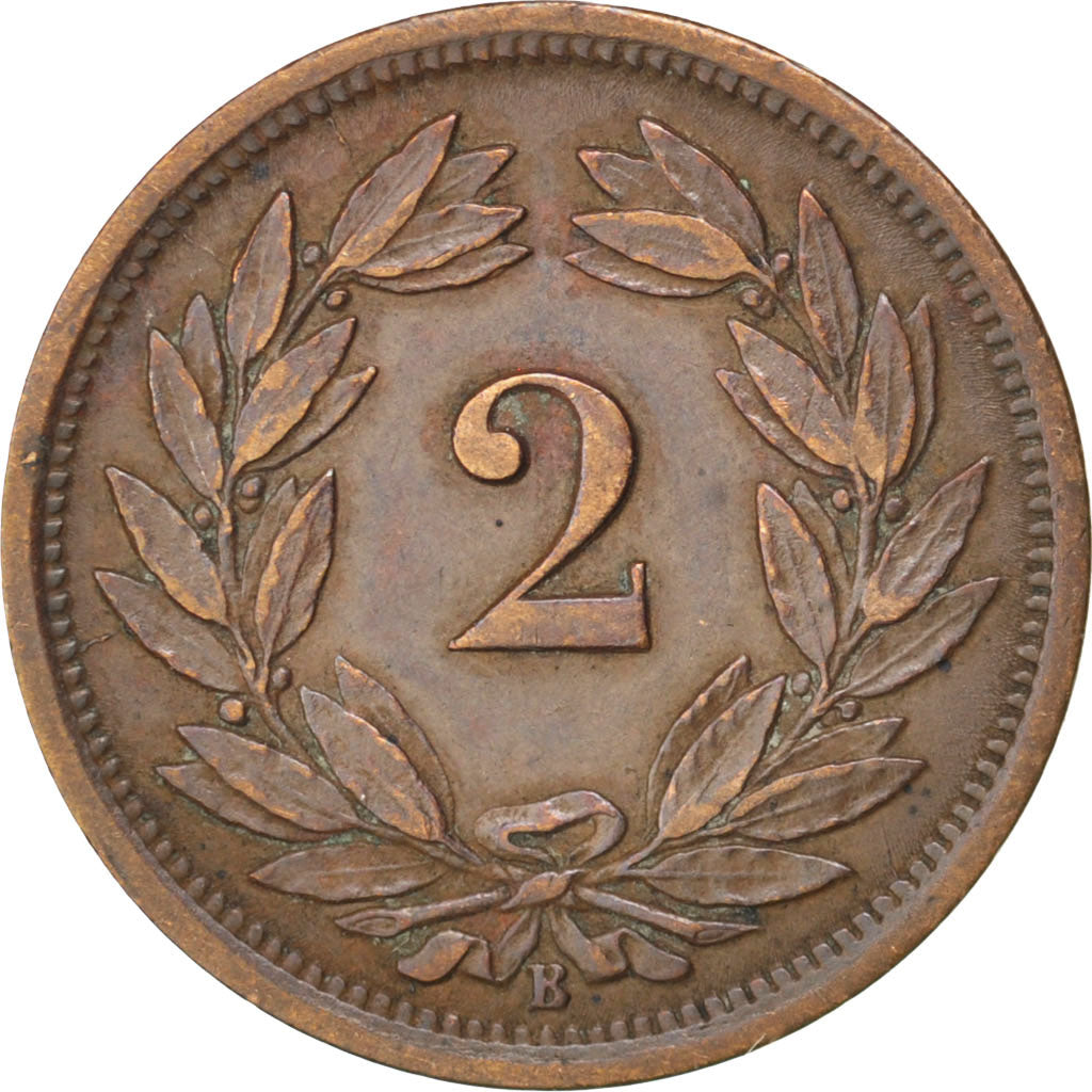 SWITZERLAND, 2 Rappen, 1875, KM #4.1, AU(50-53), Bronze, 20, 2.39