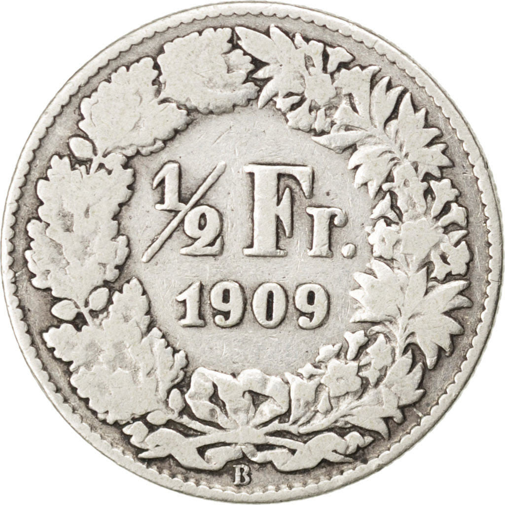 Moneta, Svizzera, 1/2 Franc, 1909, MB, Argento, KM:23