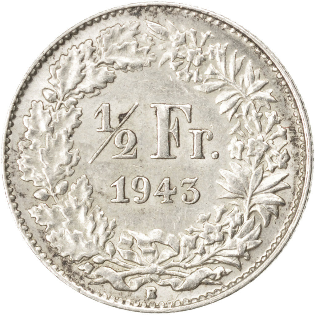 Coin, Switzerland, 1/2 Franc, 1943, AU(55-58), Silver, KM:23