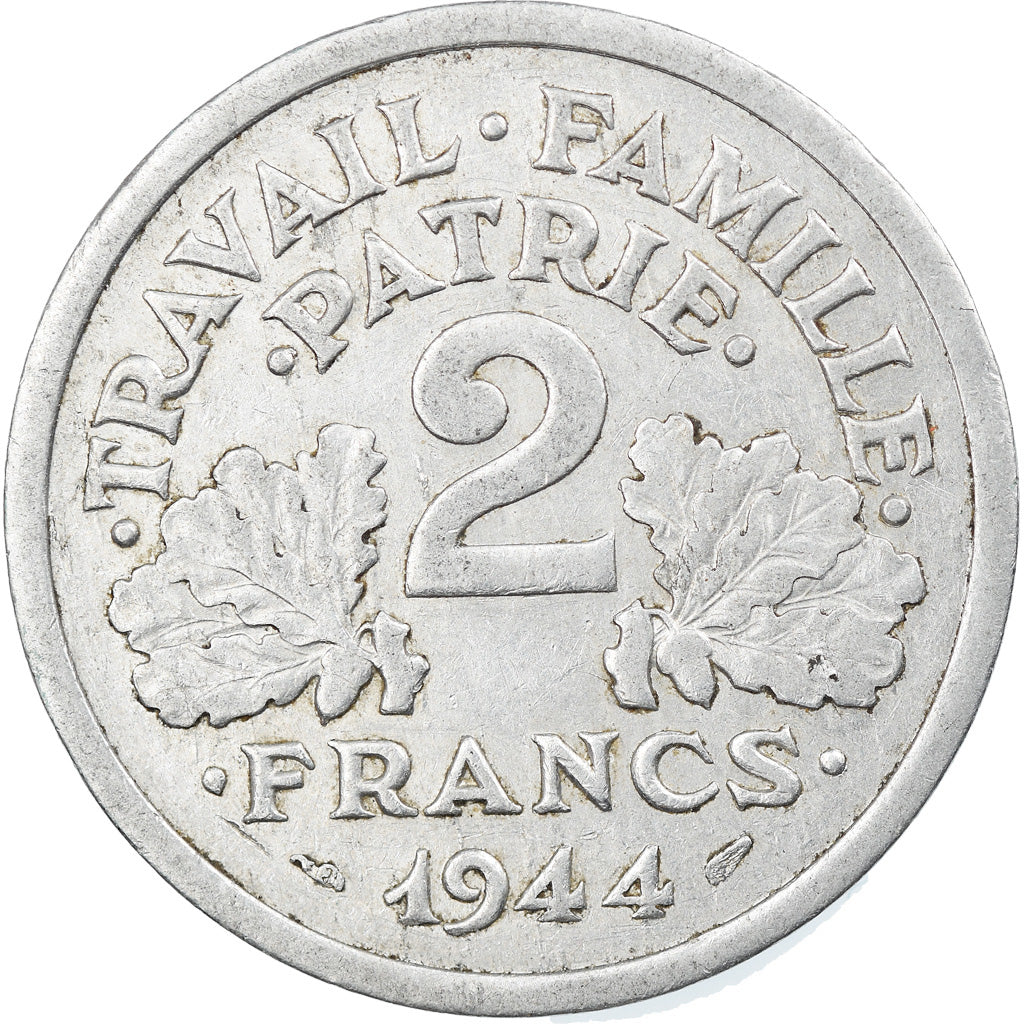 France, Bazor, 2 Francs, 1944, Beaumont - Le Roger, EF(40-45), Aluminum