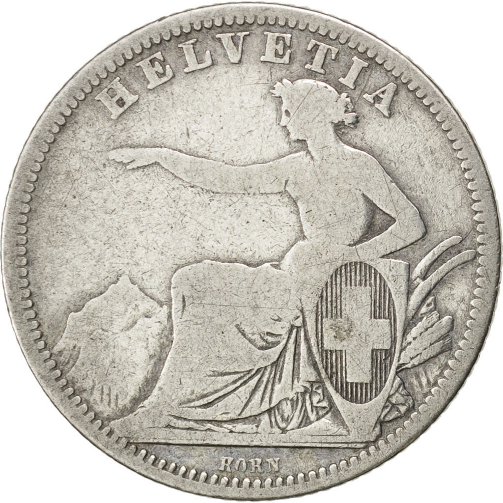 SWITZERLAND, Franc, 1861, KM #9a, VF(20-25), Silver, 4.73