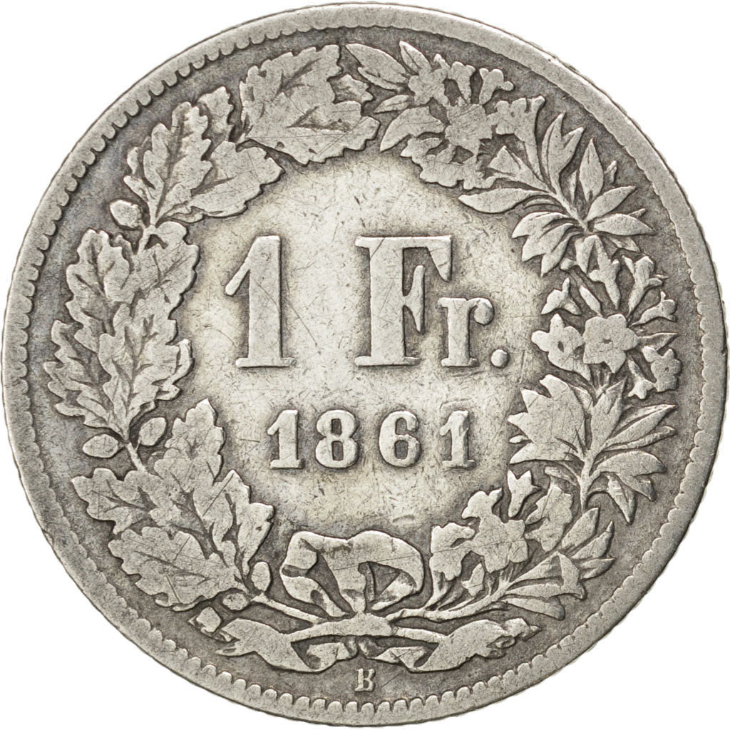 SWITZERLAND, Franc, 1861, KM #9a, VF(20-25), Silver, 4.73