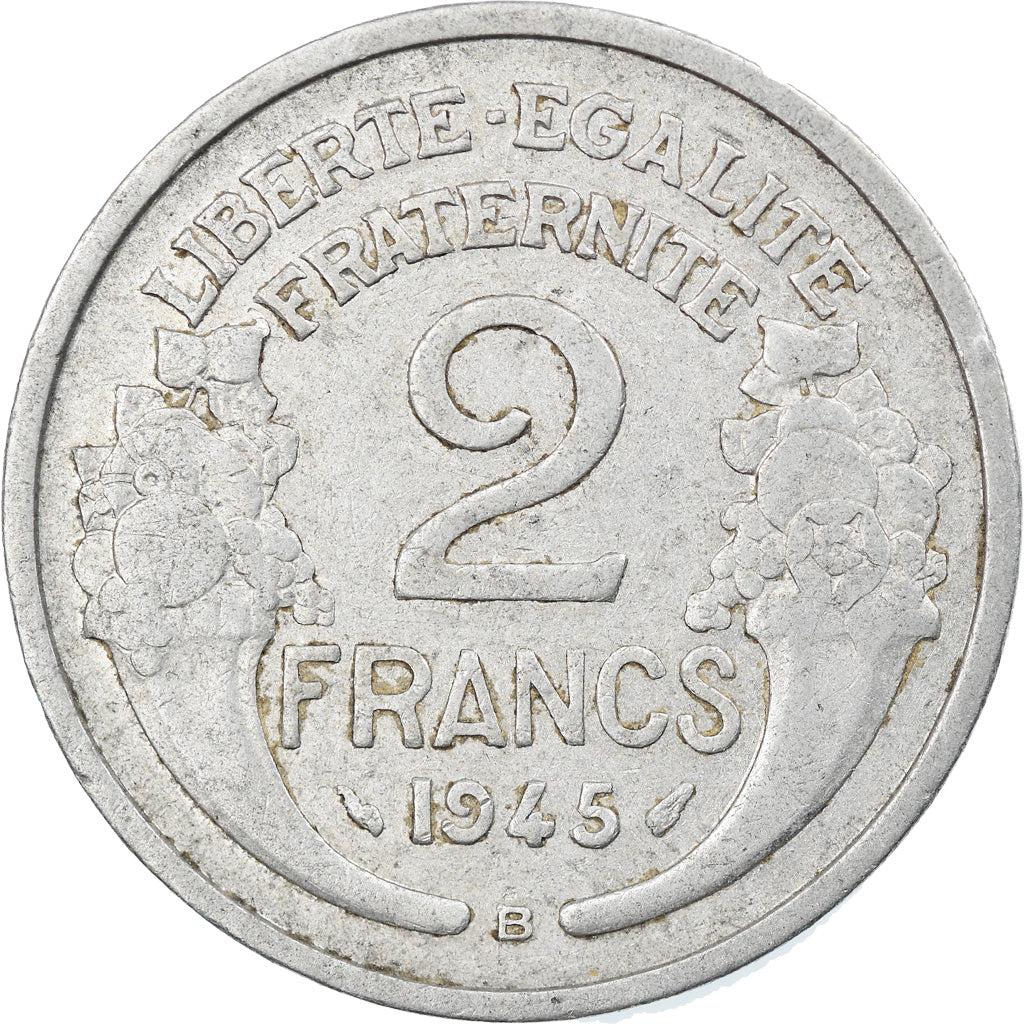 Coin, France, Morlon, 2 Francs, 1945, Beaumont le Roger, EF(40-45), Aluminum