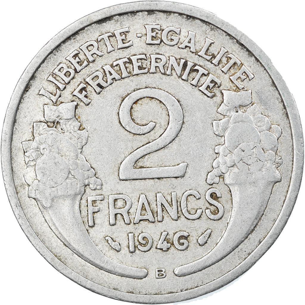 France, Morlon, 2 Francs, 1946, Beaumont - Le Roger, EF(40-45), Aluminum