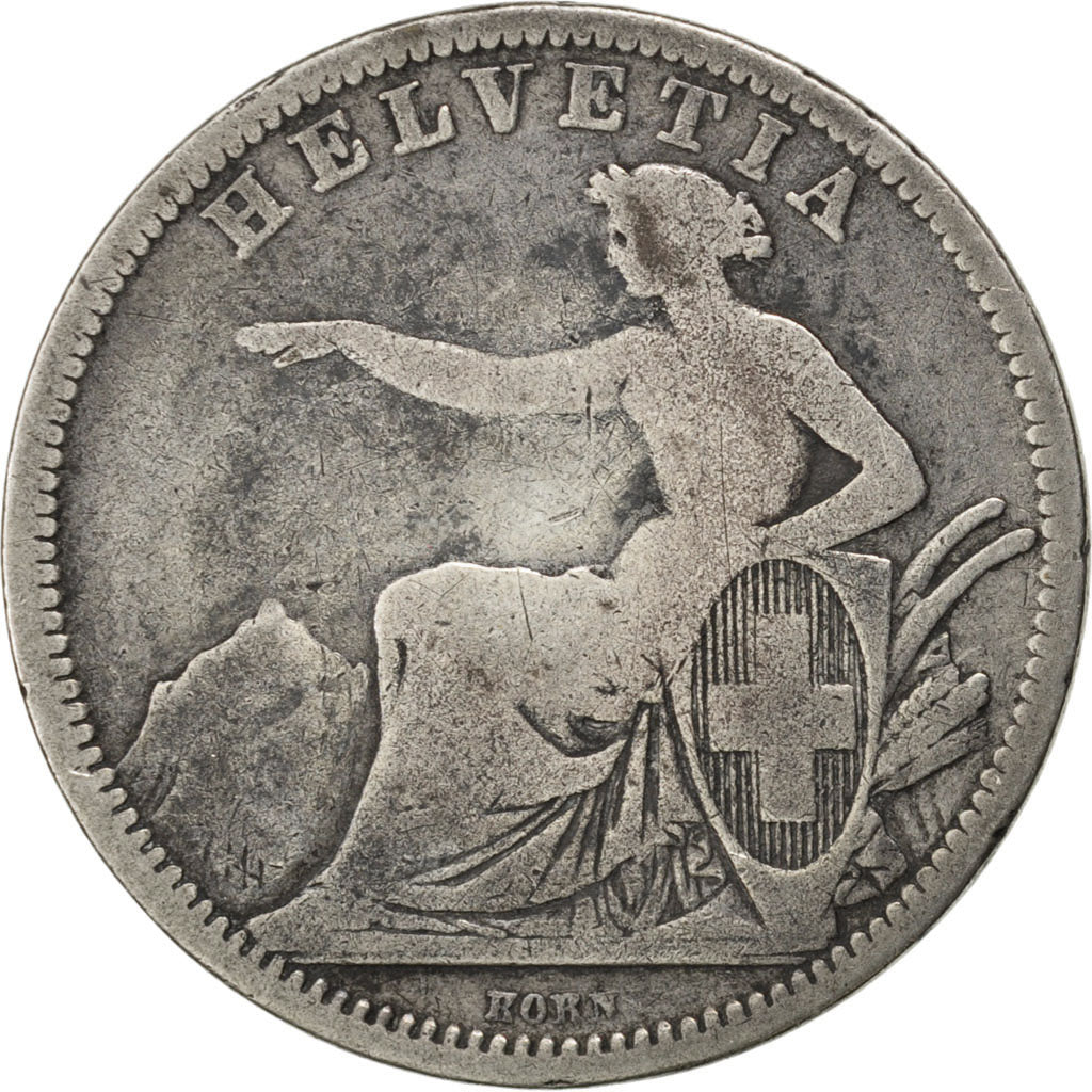 SWITZERLAND, Franc, 1861, KM #9a, VF(20-25), Silver, 4.73